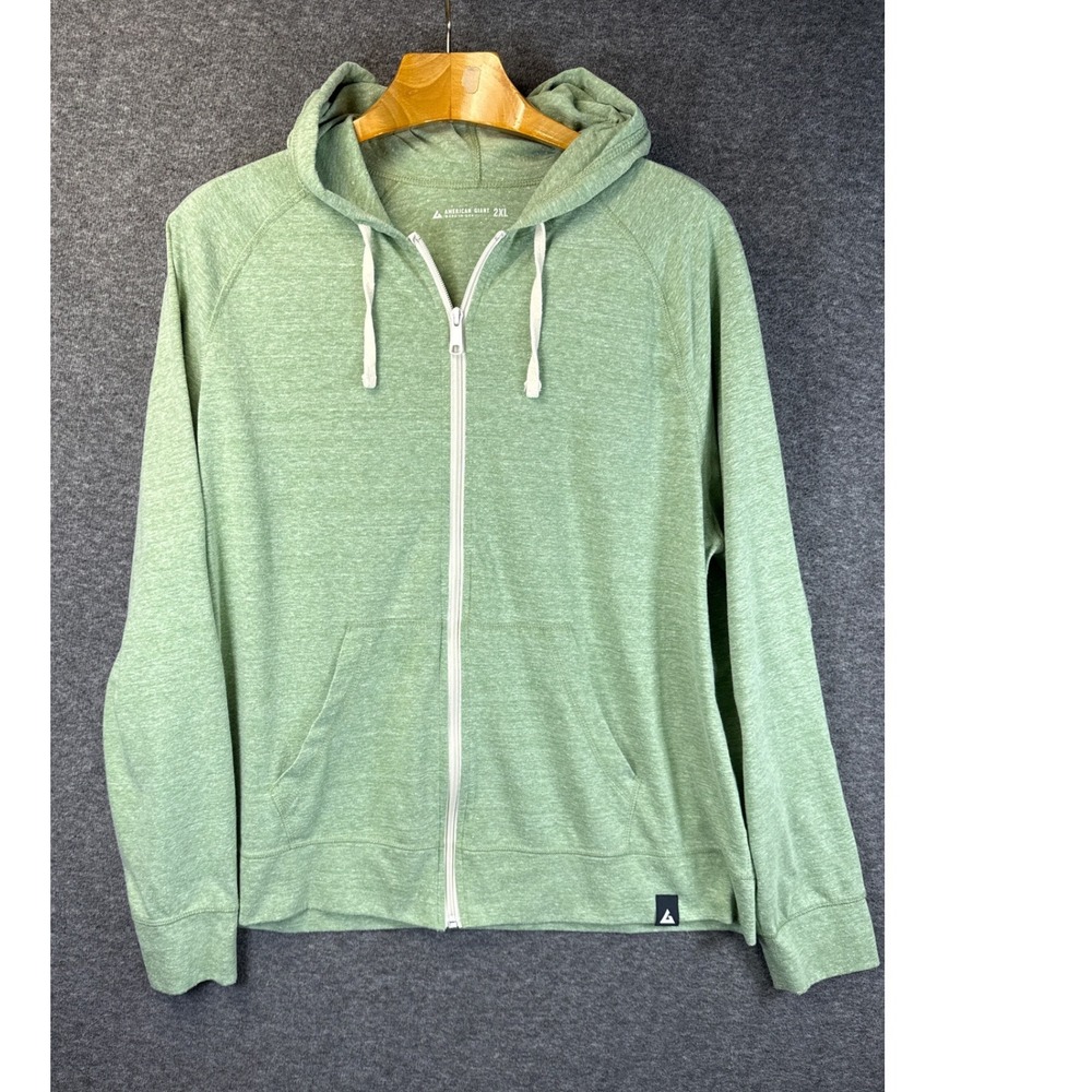 American Giant Mens 2XL Green Full Zip Hoodie Made in USA M1-2DS-1-DILLH Workout